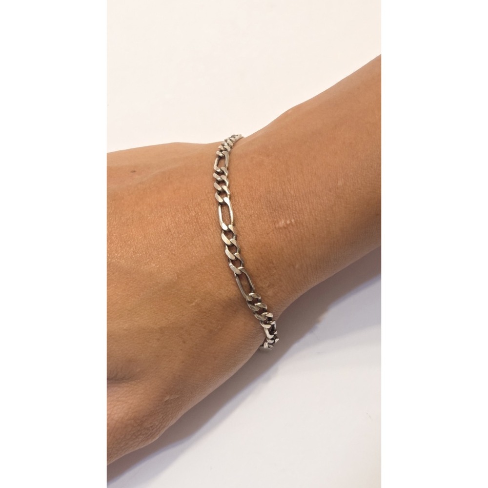 Vintage Sterling Silver Italian Figaro Chain Bracelet 7.75"